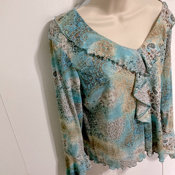 NEW YORK CITY DESIGN CO Paisley Bell Long Sleeve Blouse Womens Large - Picture 2 of 15